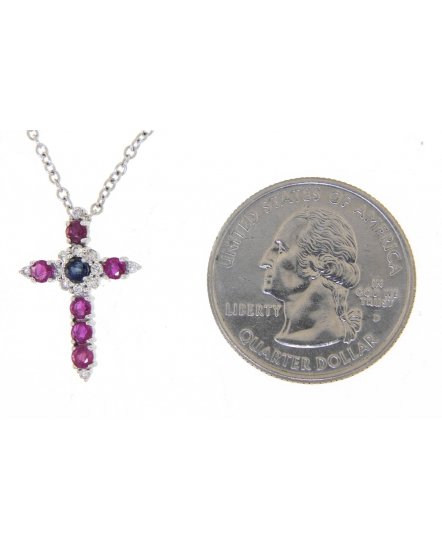 CROSS COLORED STONE DIAMOND PENDANT (TP2098)